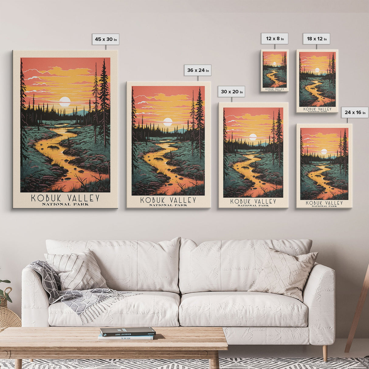 Kobuk Valley National Park Alaska Travel Art, National Park Print, Minimalist Travel Art, Midcentury Modern Style Landscape Painting