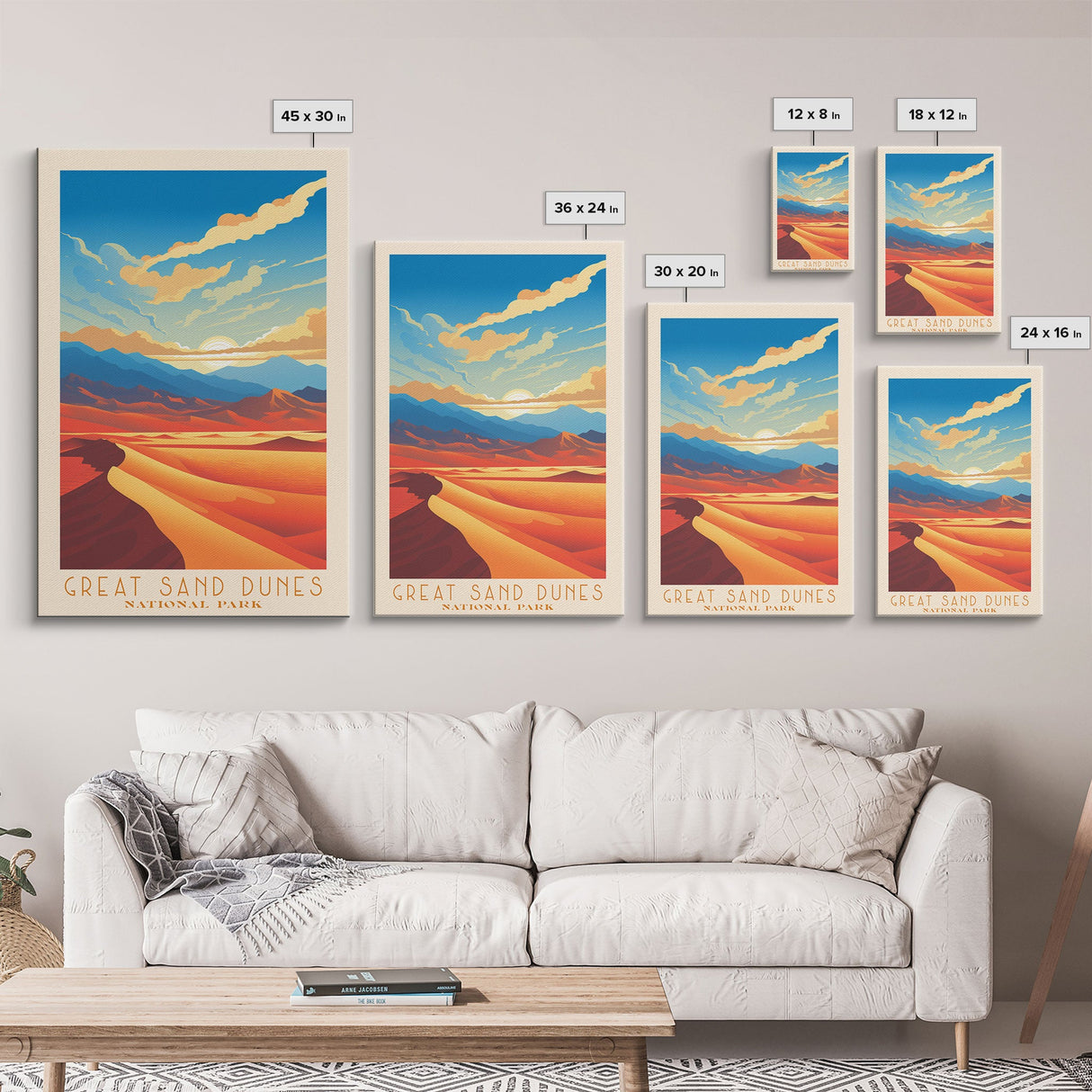 Great Sand Dunes National Park Colorado Travel Art, National Park Print, Minimalist Travel Art, Midcentury Modern Style Landscape Painting