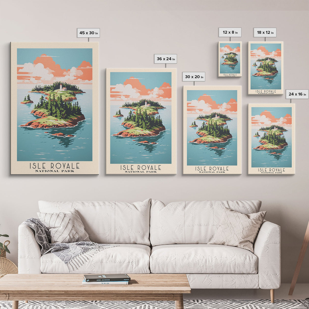 Isle Royale National Park Michigan Travel Art, National Park Print, Minimalist Travel Art, Midcentury Modern Style Landscape Painting
