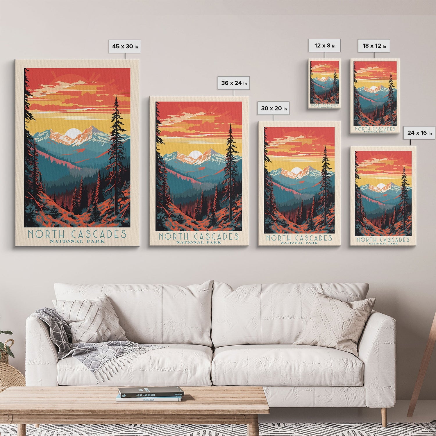 North Cascades Gorge National Park, Washington Travel Art, National Park Print, Minimalist Travel Art, Midcentury Modern Style Landscape
