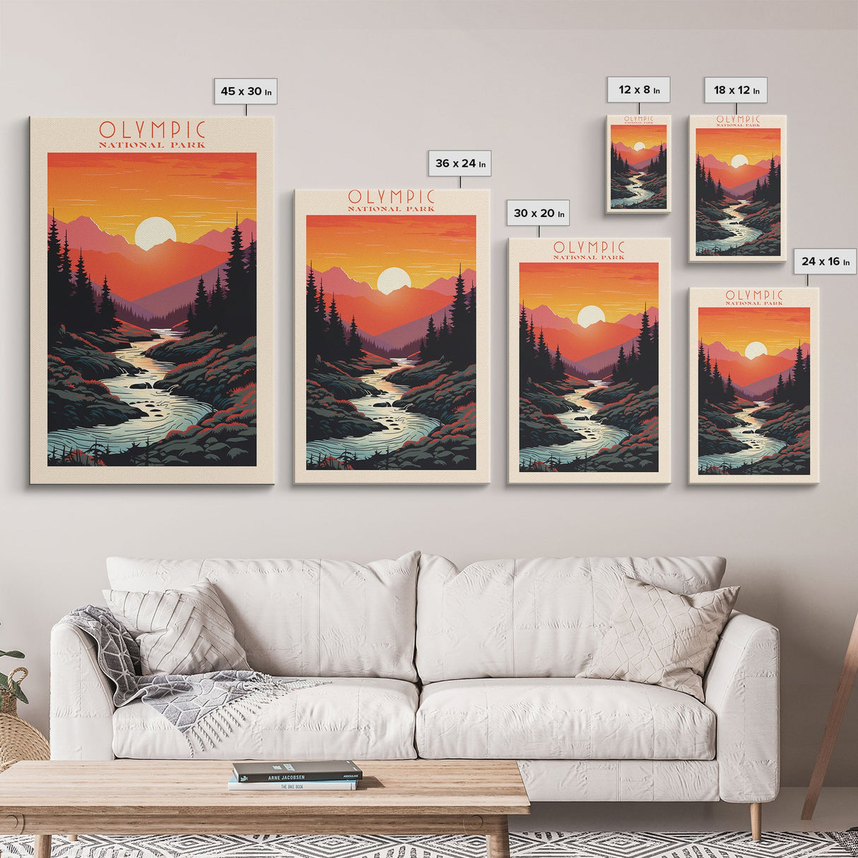 Olympic National Park Washington Travel Art, National Park Print, Minimalist Travel Art, Midcentury Modern Style Landscape Painting