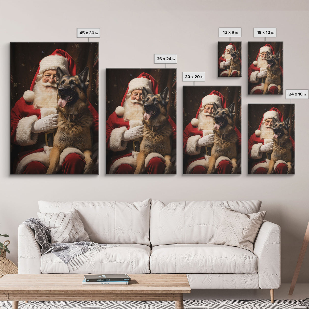 Santa Claus And His Belgian Malinois, Christmas Wall Art, Dog Gift, Christmas Dog, Winter Wall Art, Santa Decor, Santa Art Print, Cute Dog