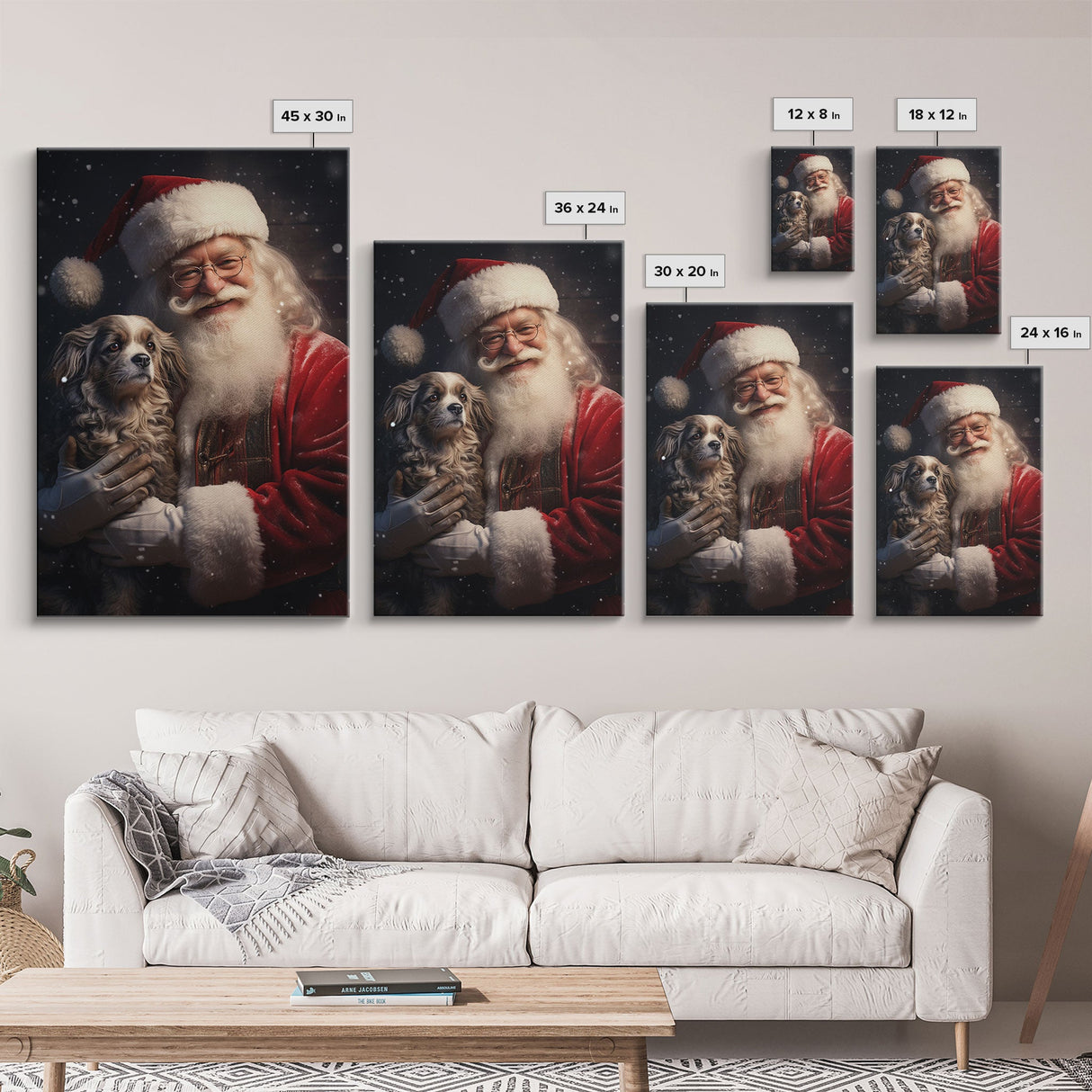 Santa Claus And His Cavalier King Charles, Christmas Wall Art, Dog Gift, Christmas Dog, Winter Wall Art, Santa Decor, Santa Art Print
