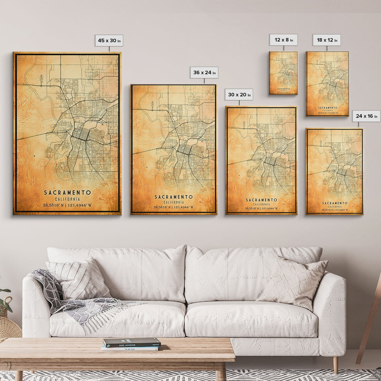 Vintage Sacramento map print poster or framed canvas | Sacramento city map print poster canvas | Sacramento, California print poster canvas