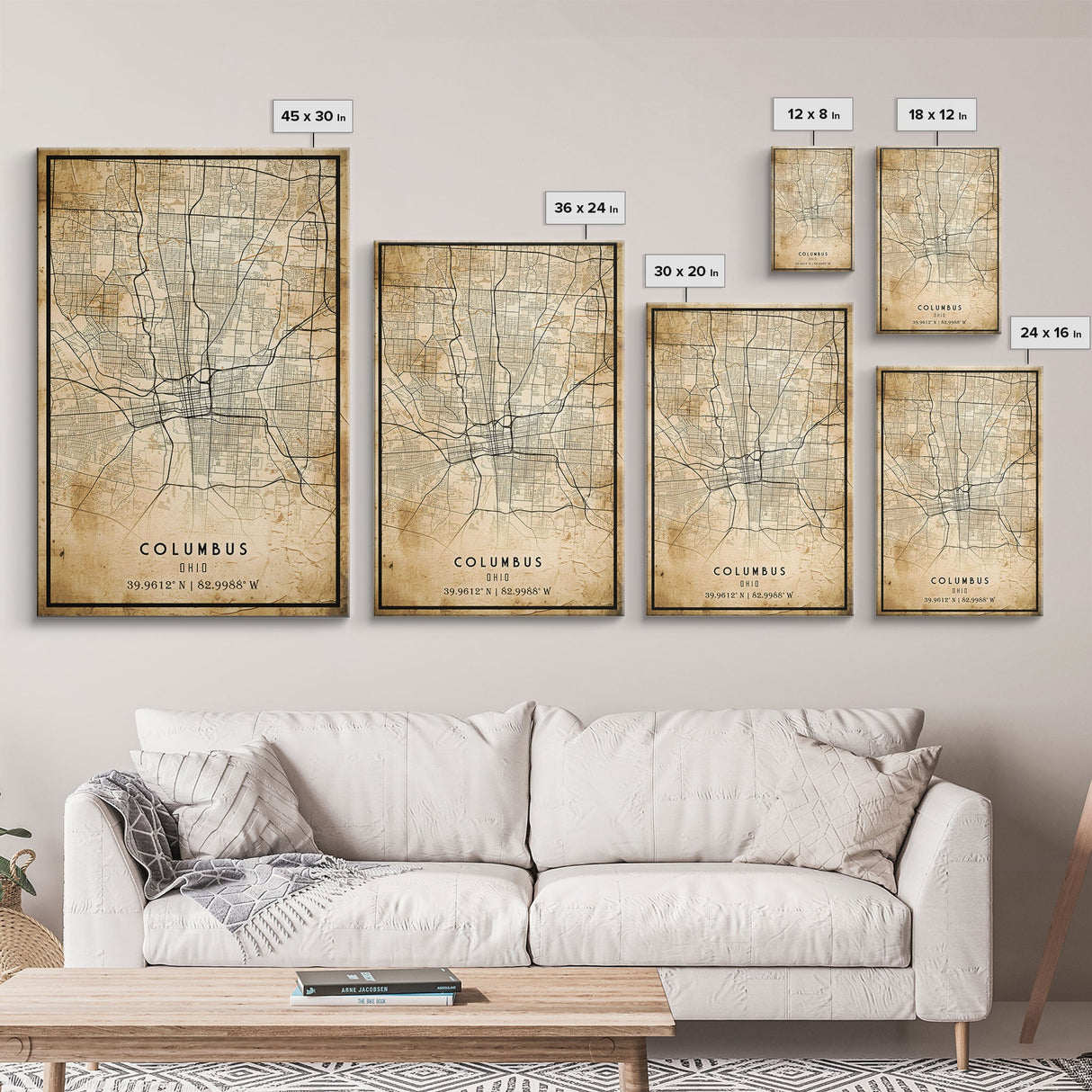 Columbus vintage map print poster or framed canvas, Ohio map print poster canvas, Columbus city map print poster canvas
