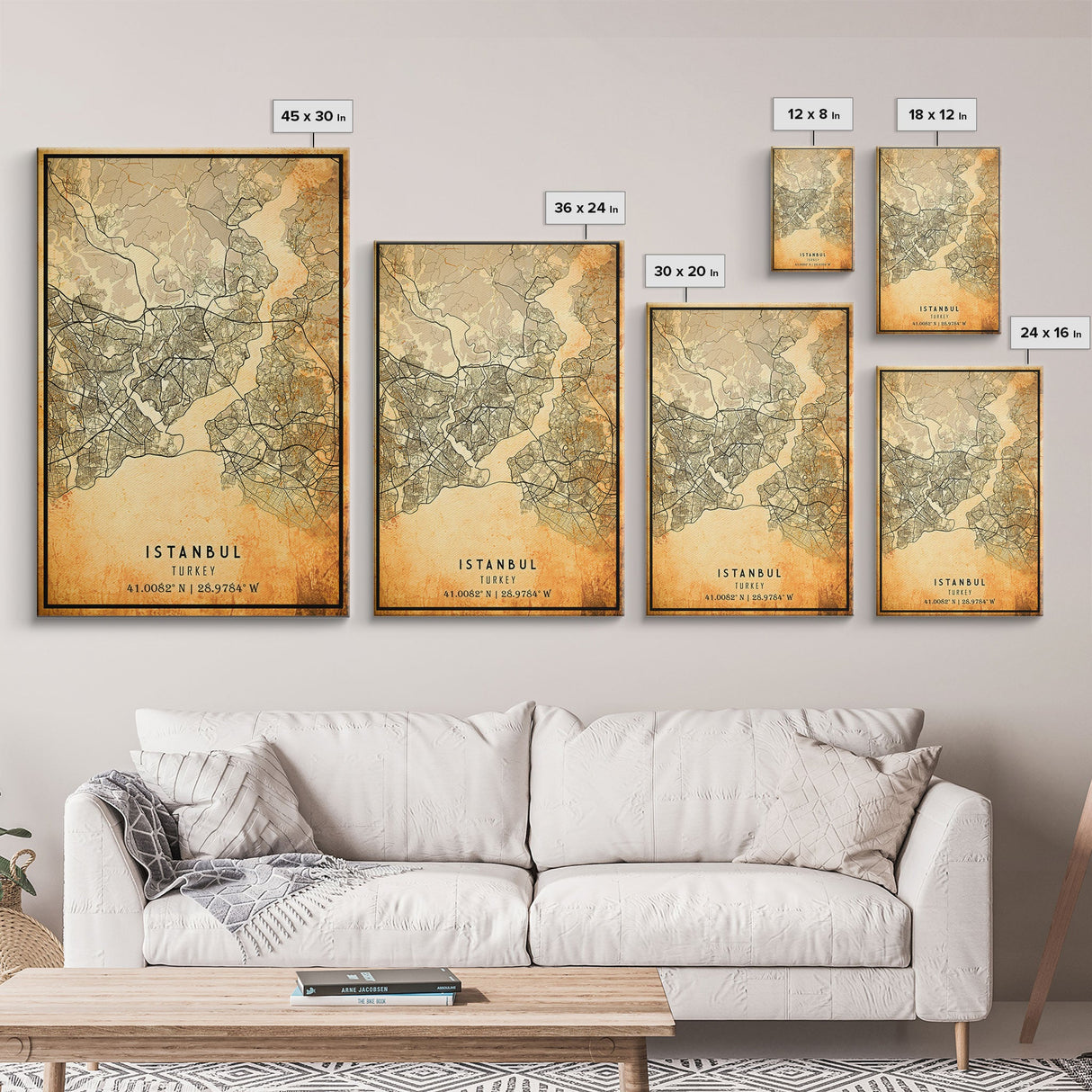 Vintage Istanbul City Map Wall Art Canvas Print, Distressed Istanbul Map, Framed Wall Art, Cool Istanbul Turkey Travel Wall Art, Office Art