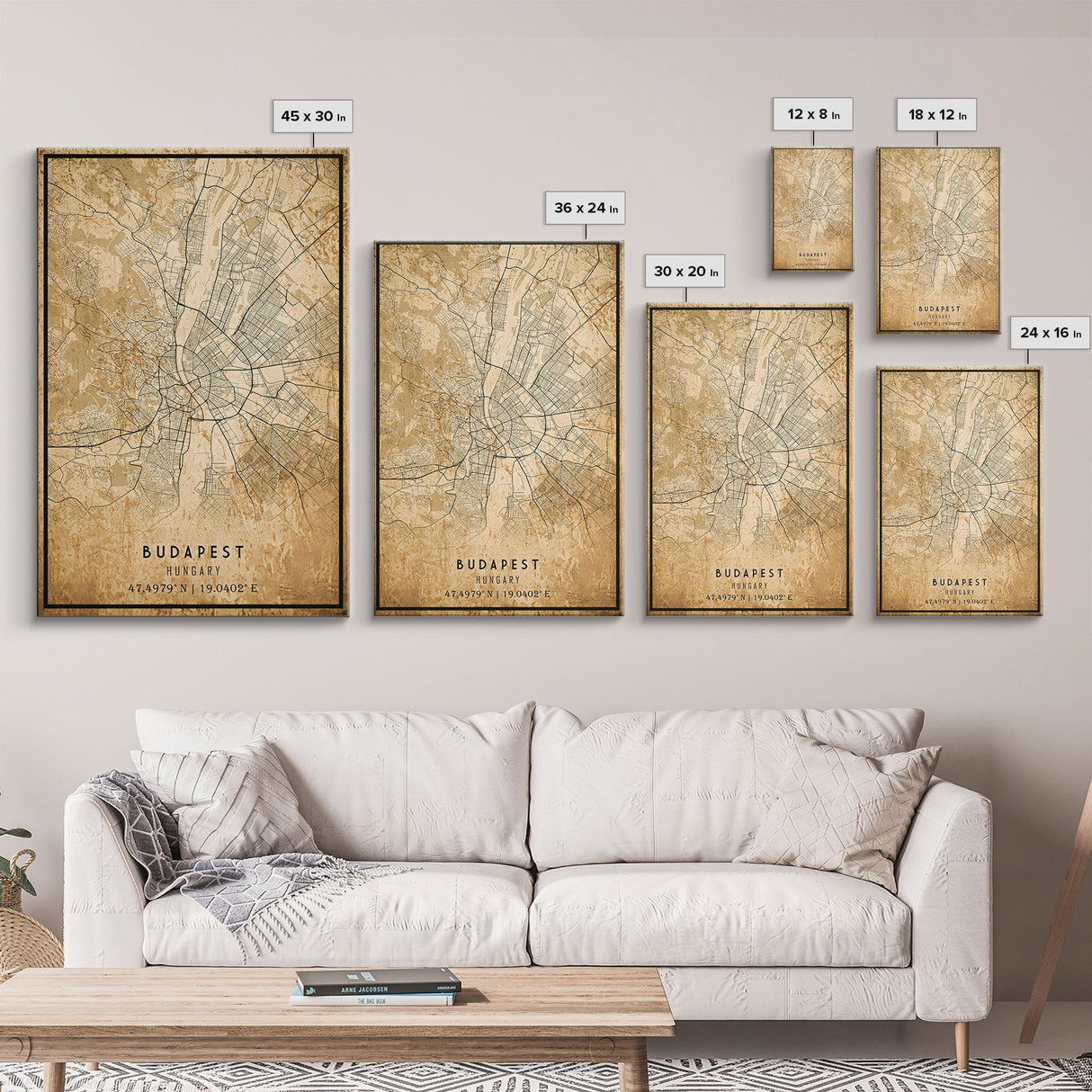 Budapest Hungary map print poster or framed canvas, Budapest map print poster canvas, Budapest map print poster canvas, Vintage Travel Art
