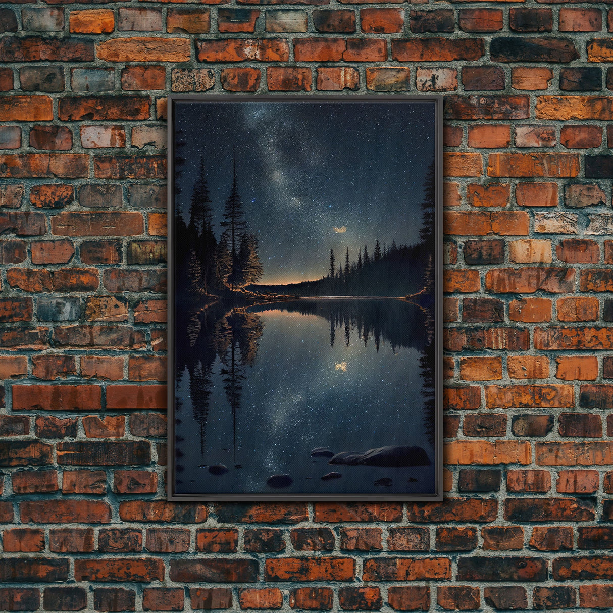 Landscape River Lake Water Night Sky Stars Trees Fine Art Print, Wall Decor, Wall Poster, Wall Art Print