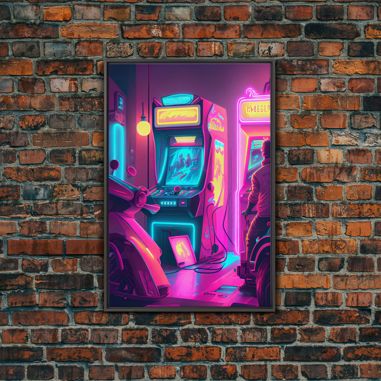 Game Room Decor, Framed Canvas Print, Synthwave Arcade, Boys Room, Gamer Gift, Gaming Wall Art, Video Game Posters, Teen Room