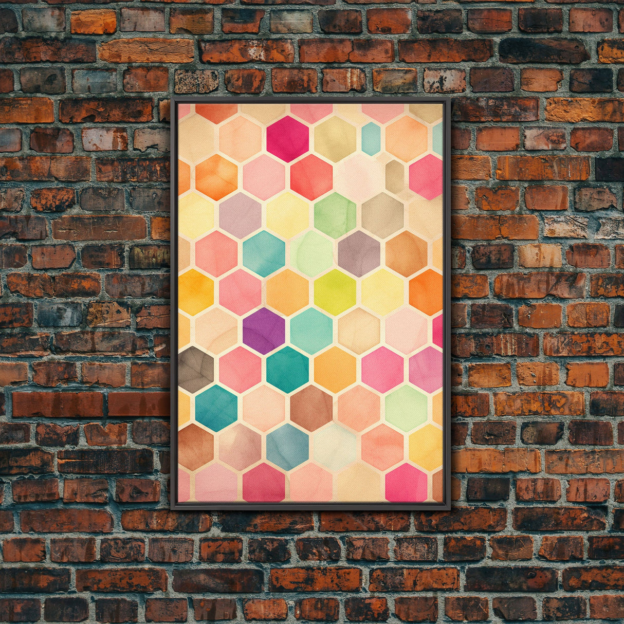 Hexagon Art, Mid Century Art Print, Framed Modern Art, Geometric Art, Mid Century Modern Wall Art, Colorful Art, MCM Style Canvas Art