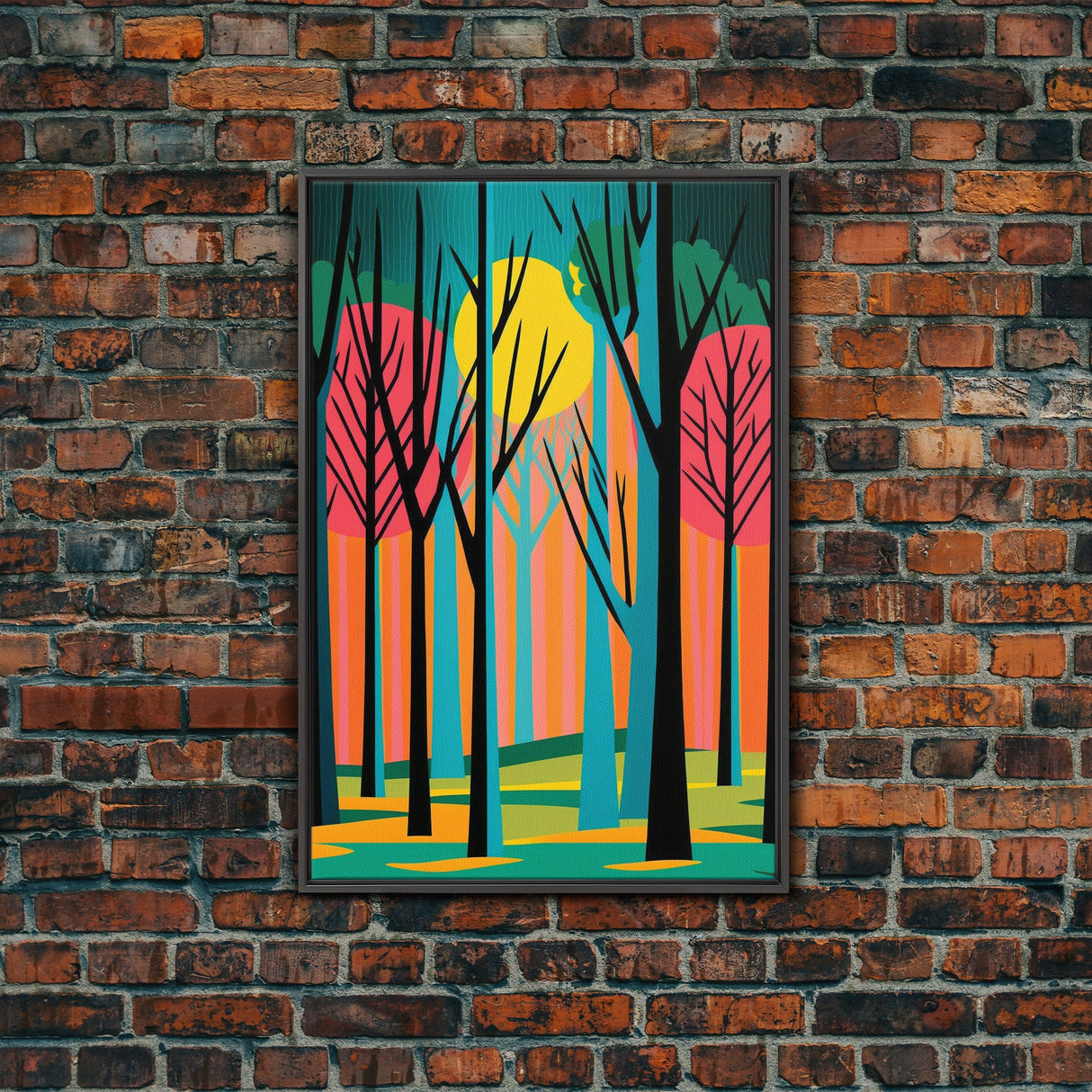 Vintage Style Art, Framed Canvas Prints, Lake and Pine Tree Forest Landscape, Florida Everglades at Sunset, Pop Art