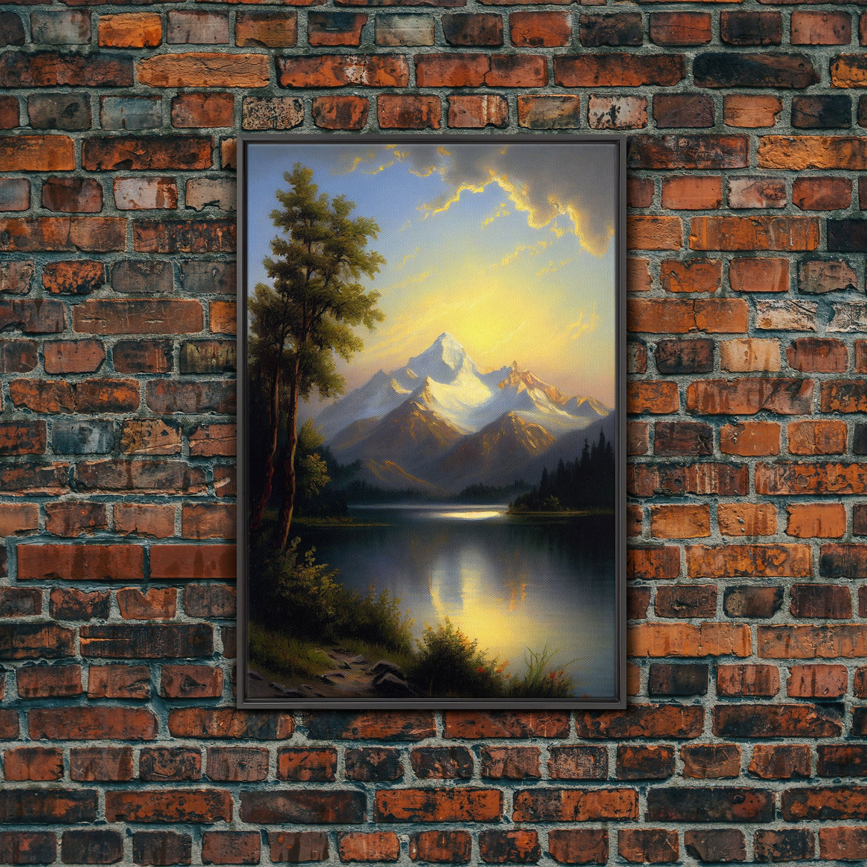 Mountain With Lines Canvas Print, Canvas and Wood Wall Art Decor Canvas Nursery Sign Picture Living Room, Framed Wall Art