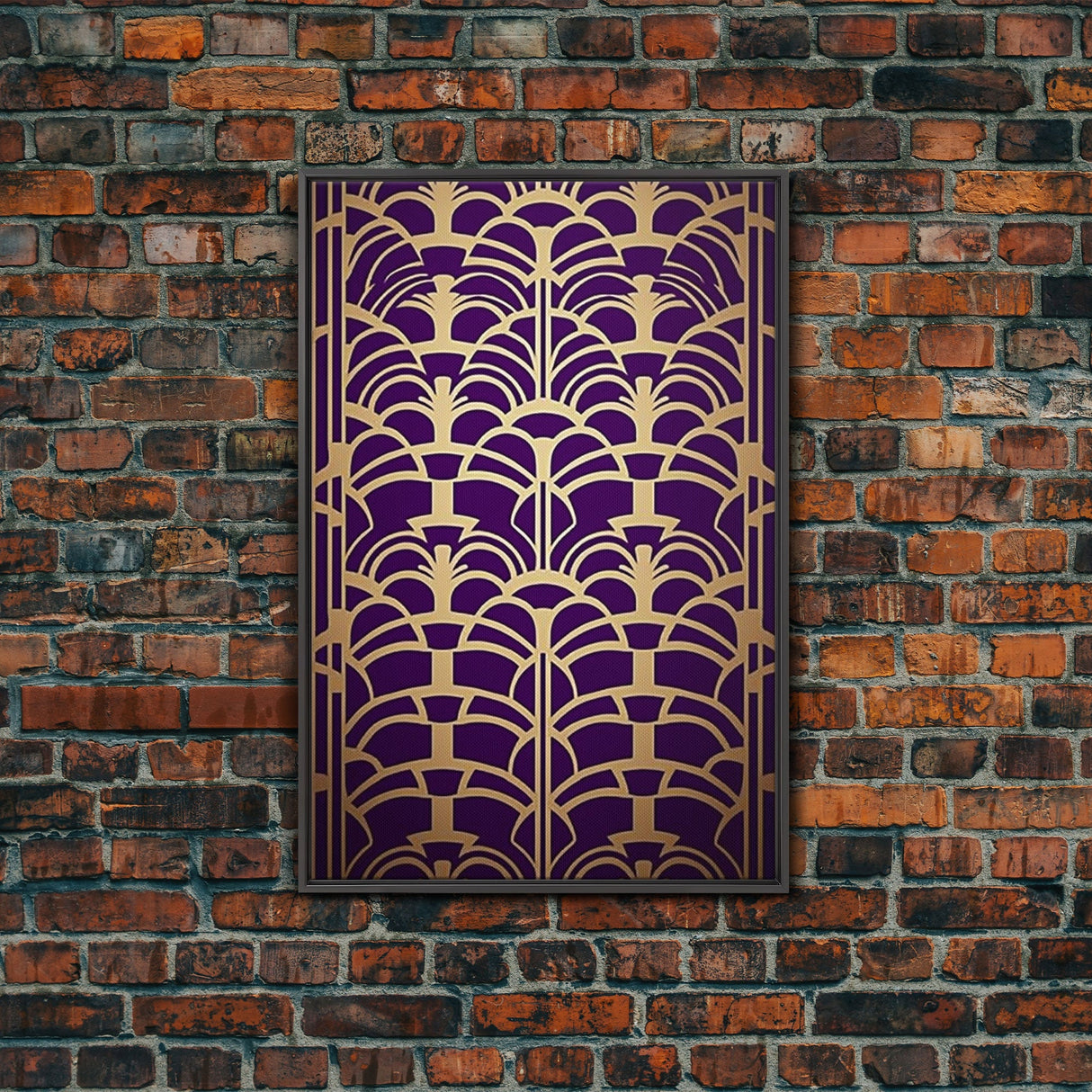Midcentury Modern Wall art - Framed Canvas Print - Art Deco- Office decor - Purple & gold art - Ornament art - Abstract art - Geometric art