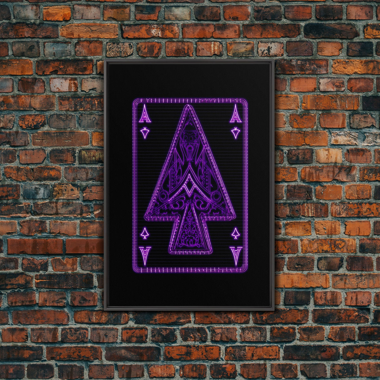 Neon Lights Purple Ace Of Spades Wall Decor, Poker Wall Art, Cards, Minimalist Print, Wall Decor, Canvas Print, Wall Art, Framed Canvas