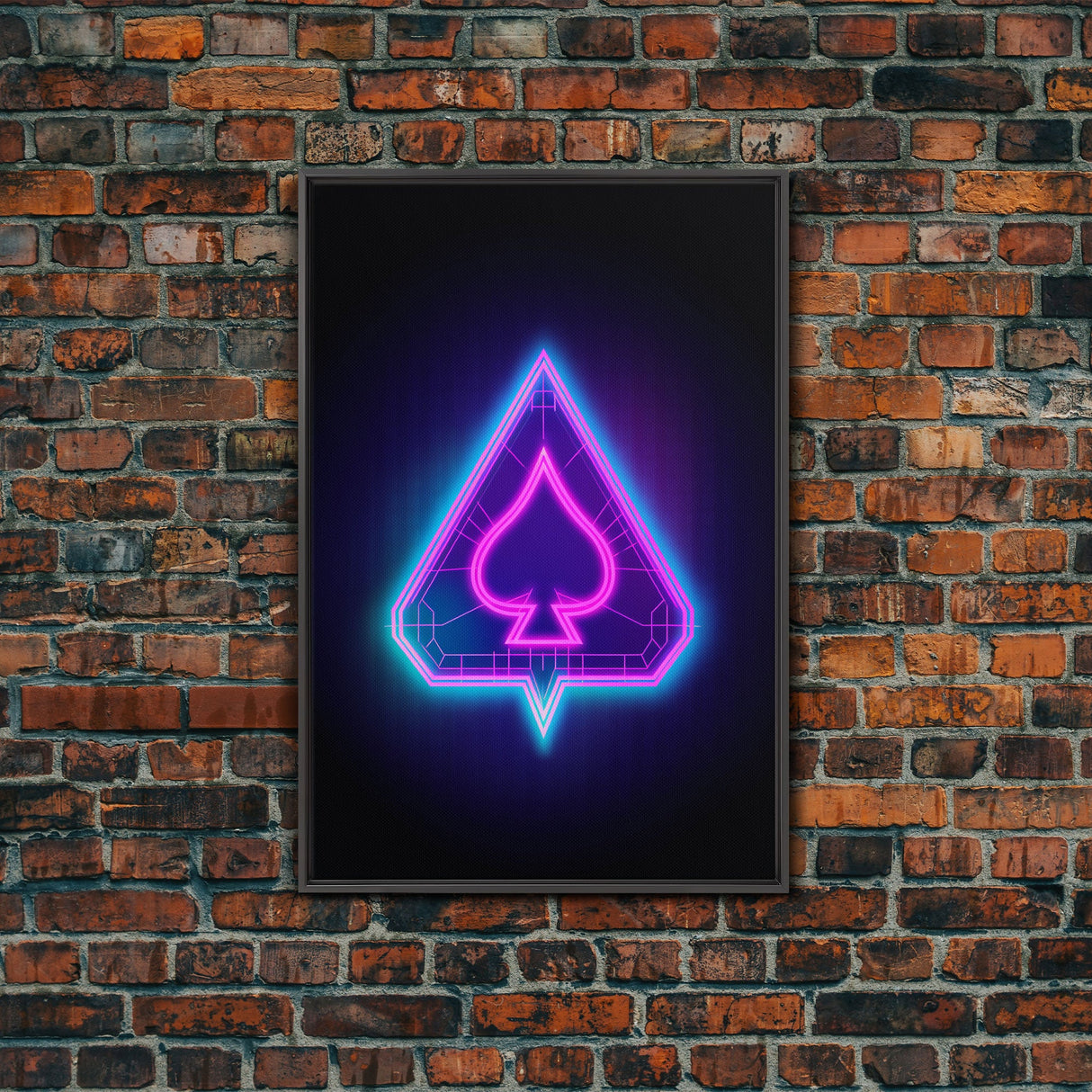 Glowing Neon Lights Pink Spades Wall Decor, Poker Wall Art, Cards, Minimalist Print, Wall Decor, Canvas Print, Wall Art, Framed Canvas