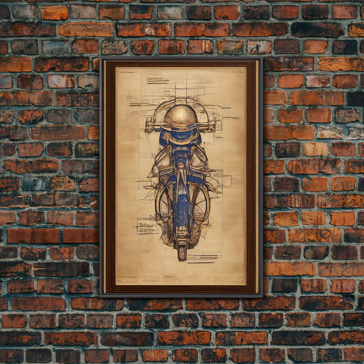 Da Vinci style steampunk motorcycle diagram, canvas print, man cave wall art, motorcycle art