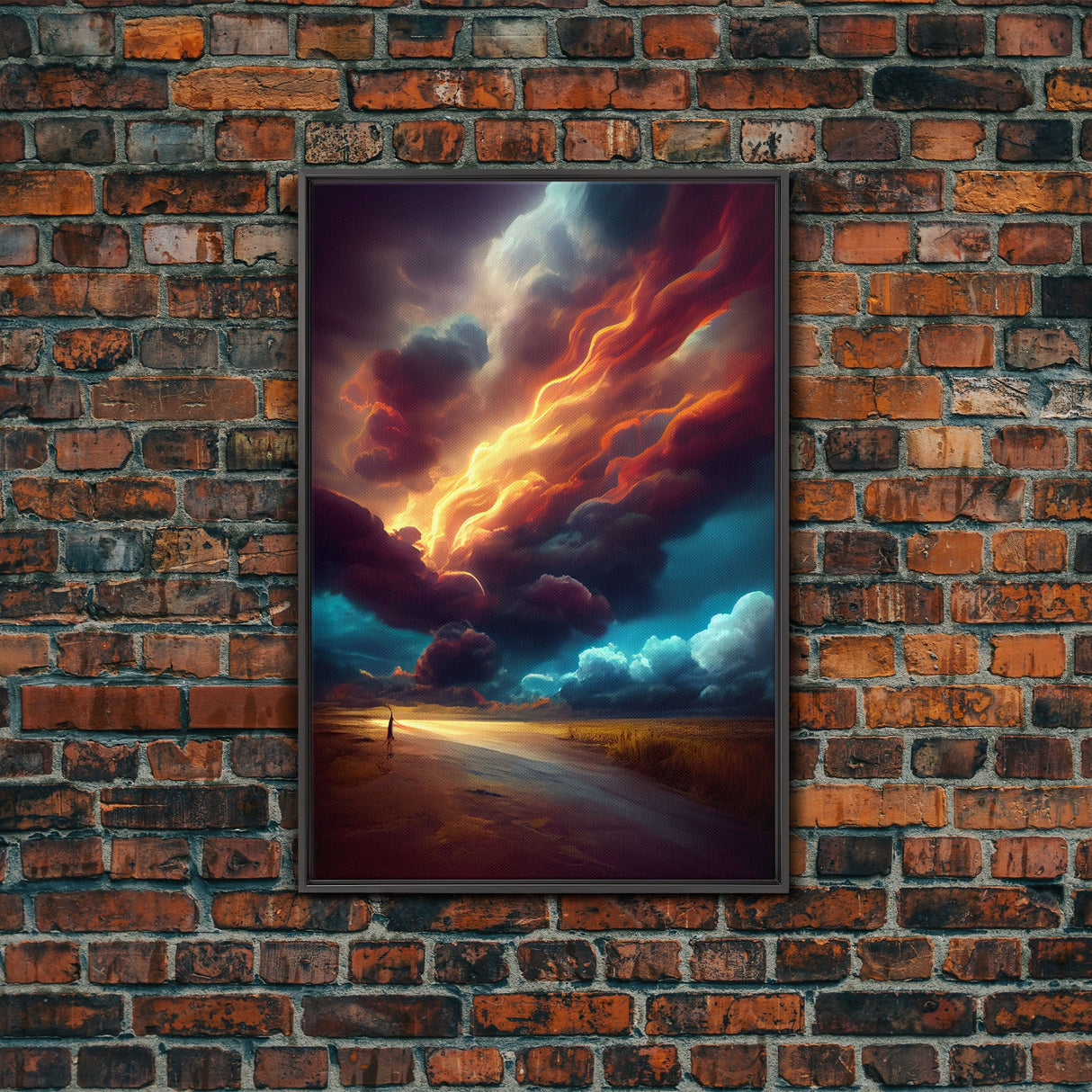 Watercolor painting canvas print of a thunder storm, gloomy wall art, golden hour, cool rain storm wall art
