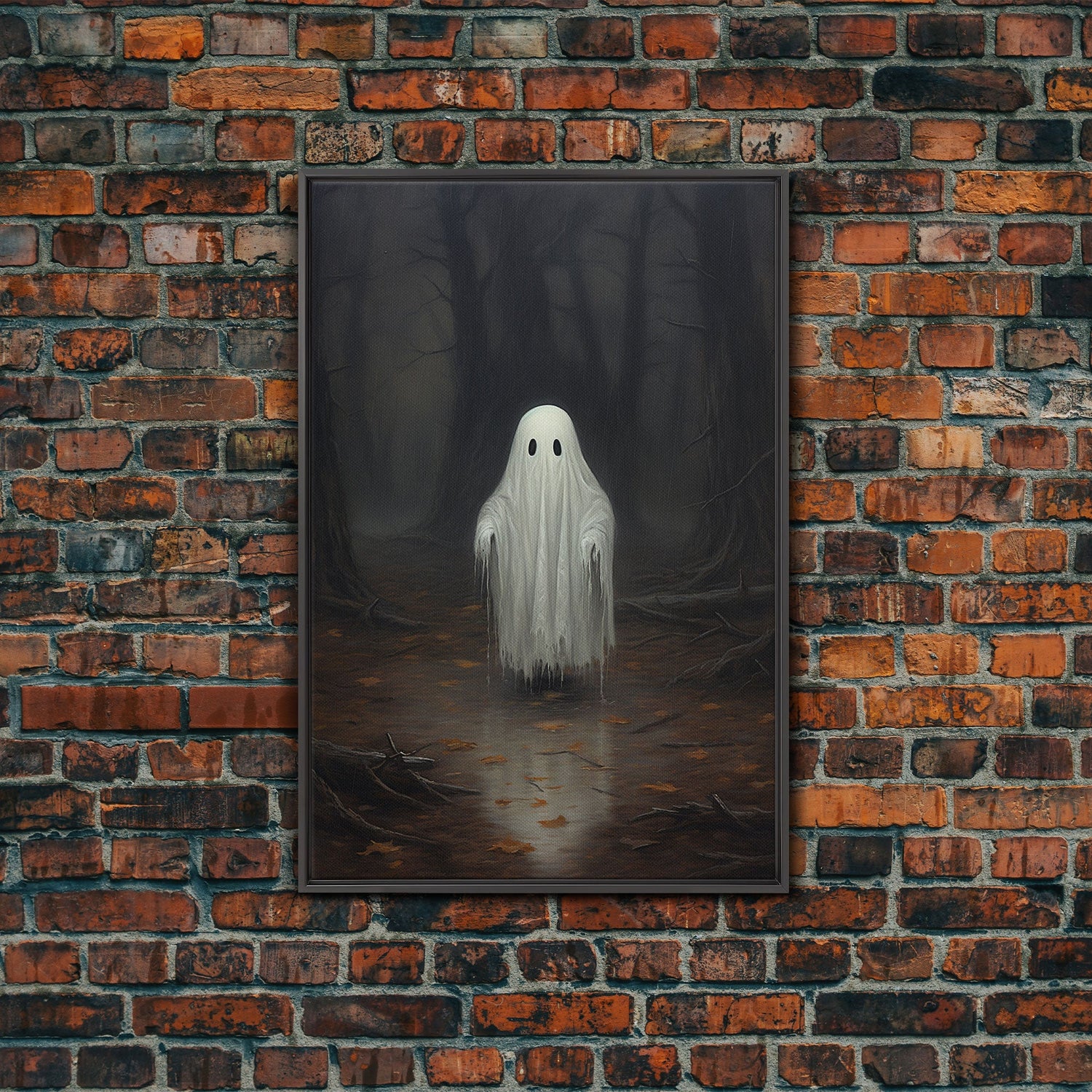 Cute Lil Boo, Ghost Print, Halloween Canvas Art, Framed Canvas Print, Funny Halloween Decor, Ghost Art, Victorian Goth Art
