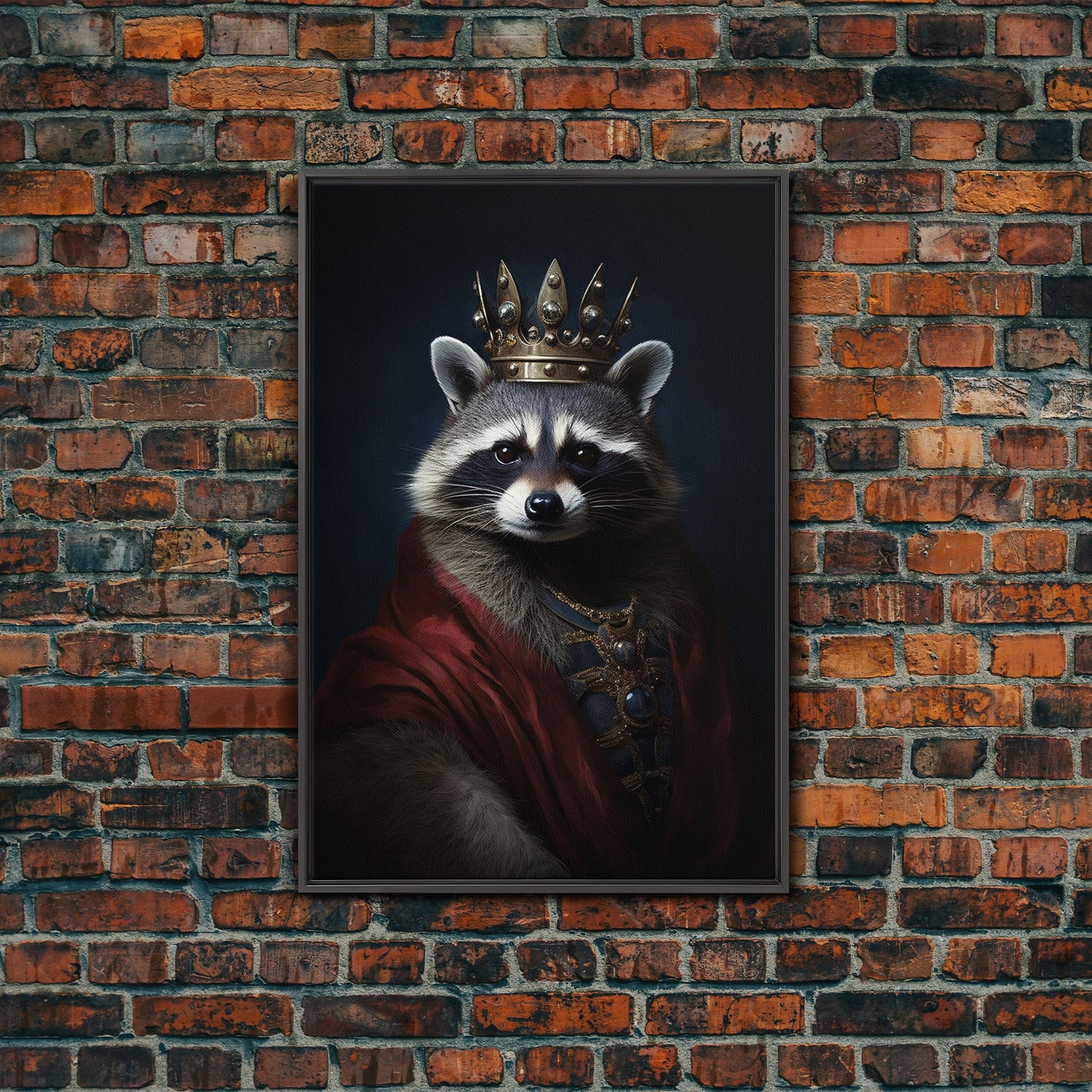 The King Of The Racoons, Framed Canvas Print Or Canvas, Victorian Animal Print Oil Painting, Funny Halloween Decor