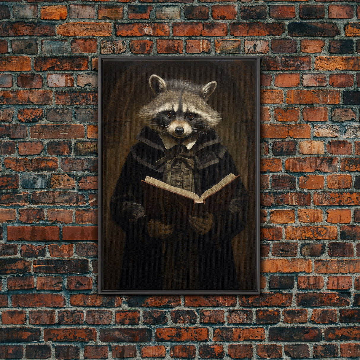 Funny Raccoon Art, Framed Canvas Print Or Poster, Funny Halloween Art, Victorian Raccoon Oil Painting Portrait, Victorian Preacher Raccoon