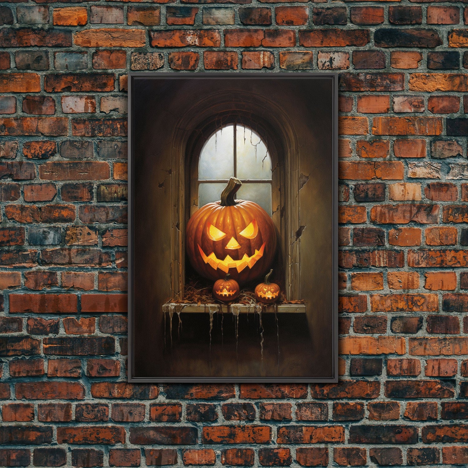 Jack O Lantern In The Window, Trick or Treat, Halloween Print, Art Canvas Print, Halloween Decor, Halloween Art, Spooky Halloween Decoration