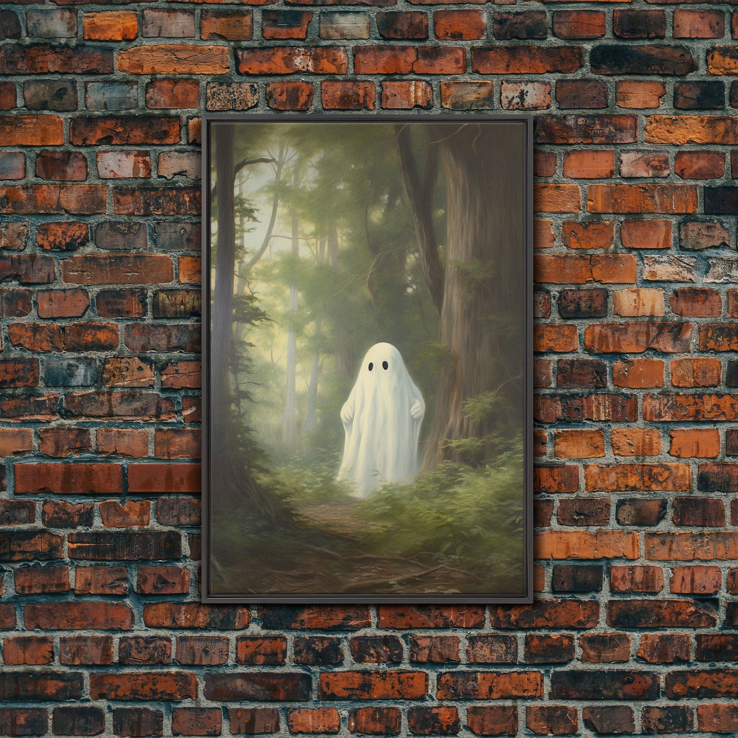 Cute Little Ghost In The Forest, Gothic Victorian Haunted Art, Dark Academia, Framed Canvas or Canvas Art, Cool Wall Art, Halloween Decor