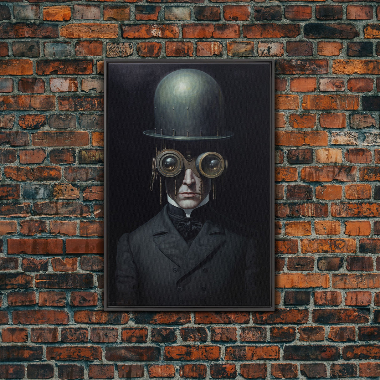 Portrait of a Victorian Steampunk Cyborg, Framed Canvas Print or Canvas, Cool Halloween Decor, Gothic Art