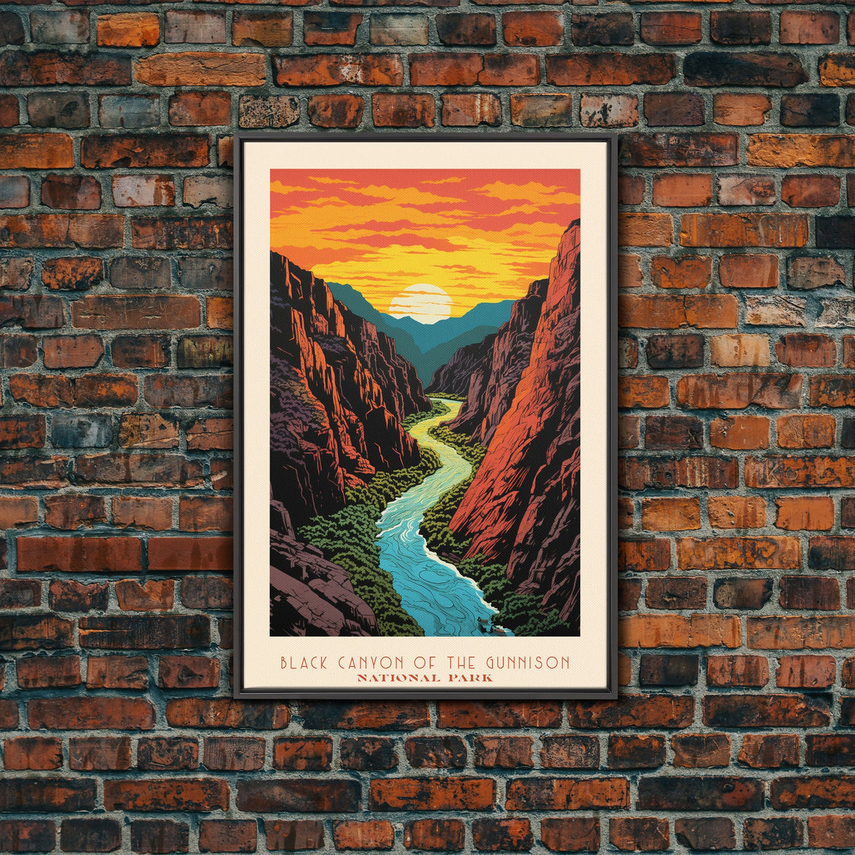 Black Canyon National Park Colorado Travel Art, National Park Print, Minimalist Travel Art, Midcentury Modern Style Landscape Painting