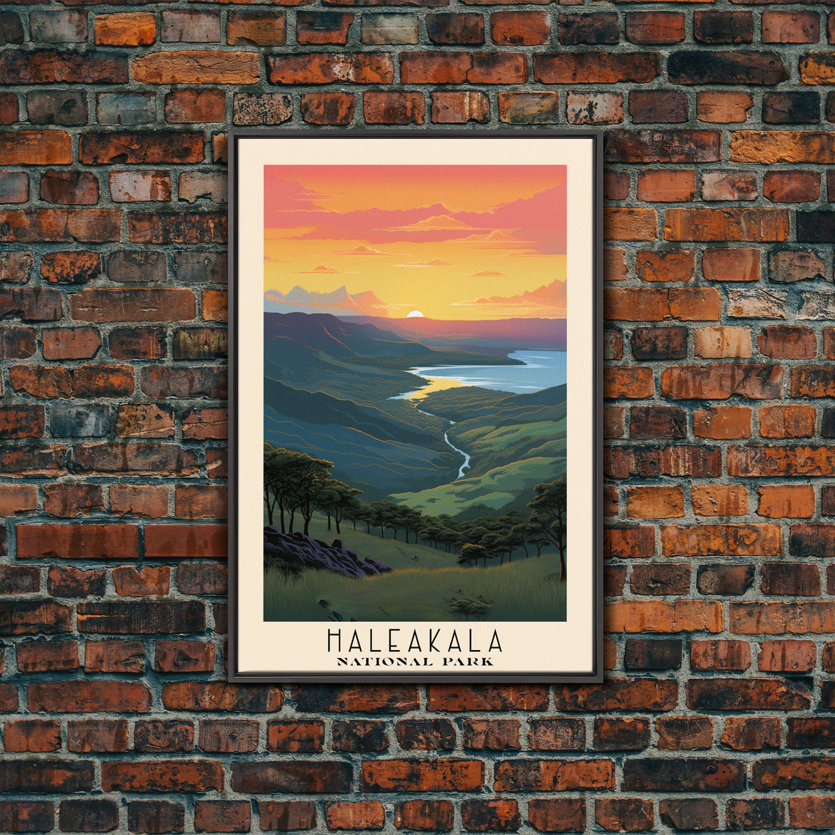 Haleakala National Park Hawaii Travel Art, National Park Print, Minimalist Travel Art, Midcentury Modern Style Landscape Painting
