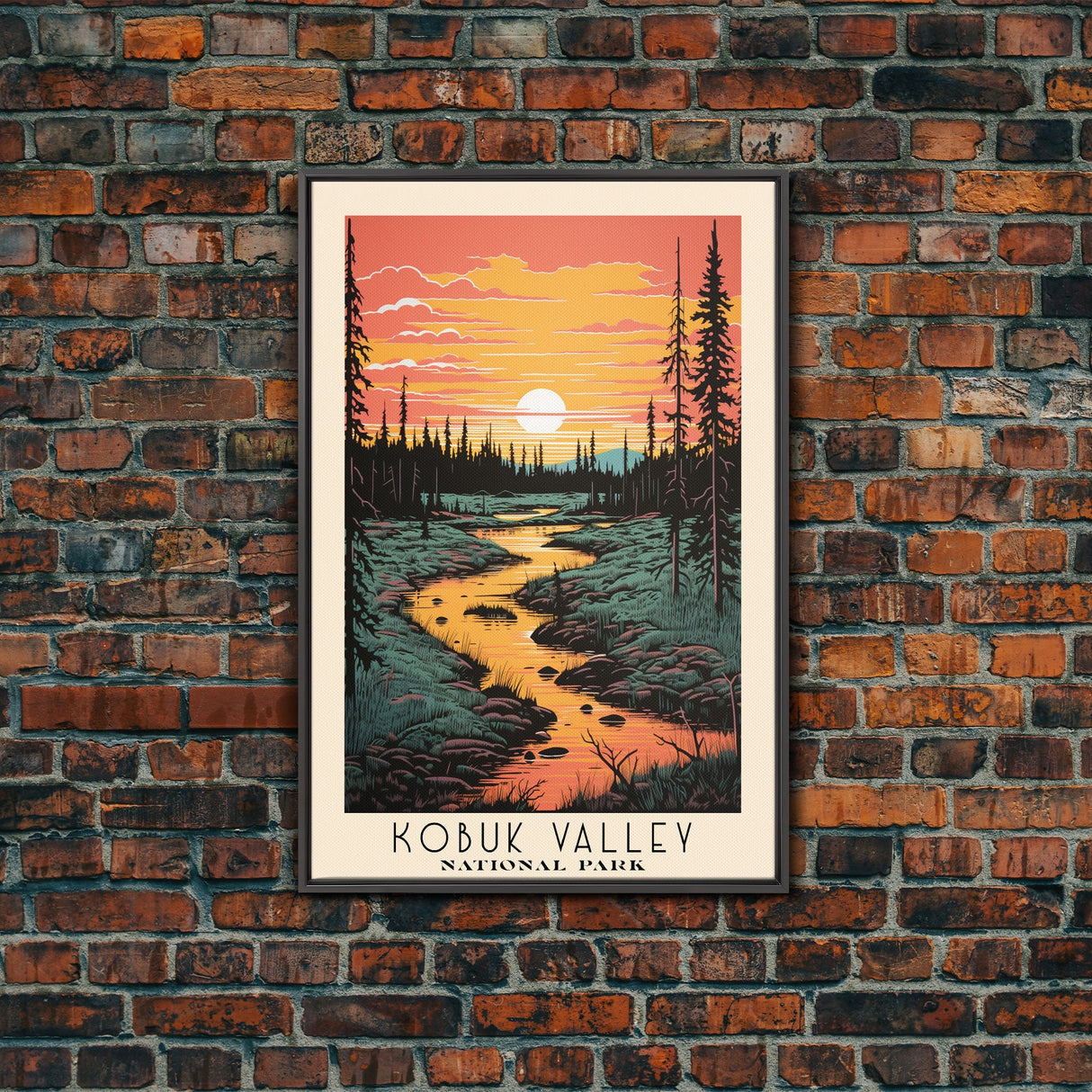 Kobuk Valley National Park Alaska Travel Art, National Park Print, Minimalist Travel Art, Midcentury Modern Style Landscape Painting
