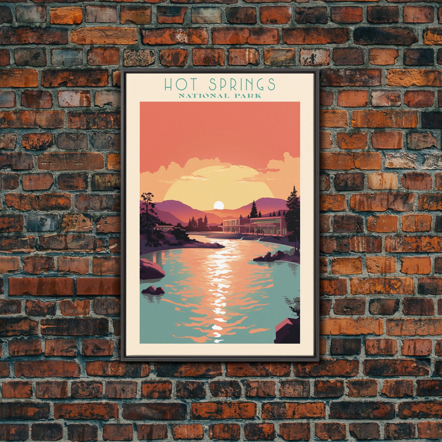 Hot Springs National Park Travel Poster Art, Canvas Print Wall Art, Arkansas Travel Art, Midcentury Modern Travel Decor, Wall Art