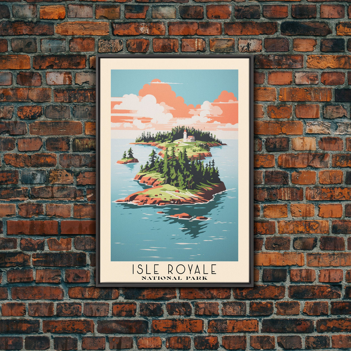 Isle Royale National Park Michigan Travel Art, National Park Print, Minimalist Travel Art, Midcentury Modern Style Landscape Painting