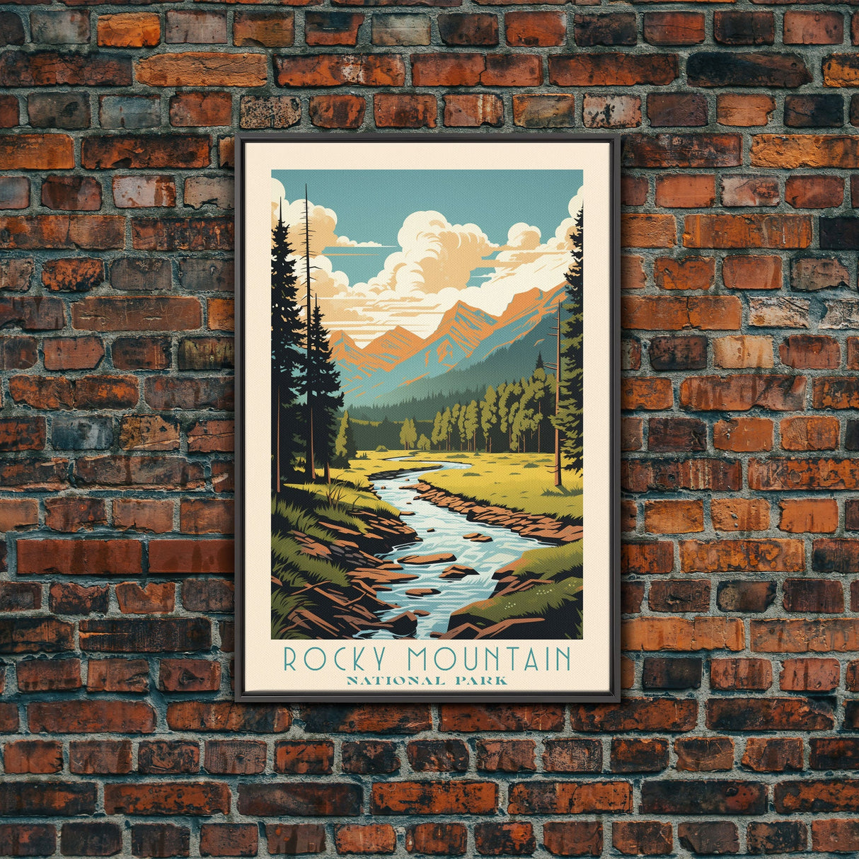 Rocky Mountains National Park Colorado Travel Art, National Park Print, Minimalist Travel Art, Midcentury Modern Style Landscape Painting