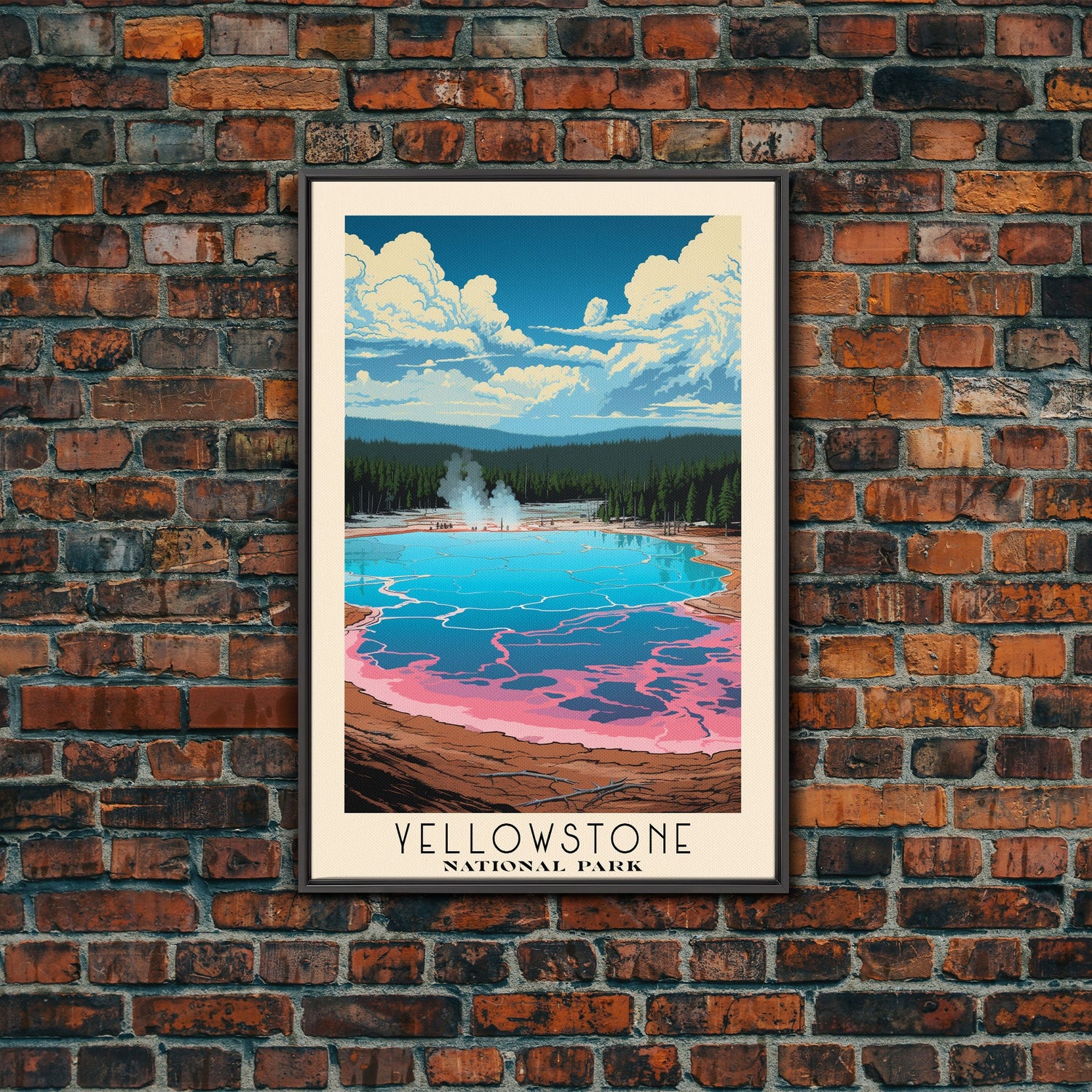 Yellowstone National Park,  Wyoming Travel Art, National Park Print, Minimalist Travel Art, Midcentury Modern Retro Style Landscape