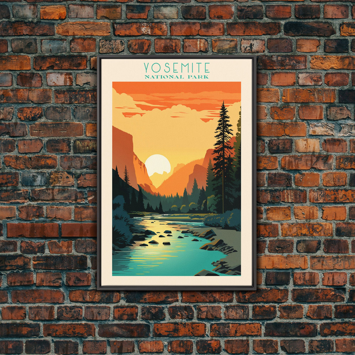 Yosemite National Park, California Travel Art, National Park Print, Minimalist Travel Art, Midcentury Modern Retro Style Landscape