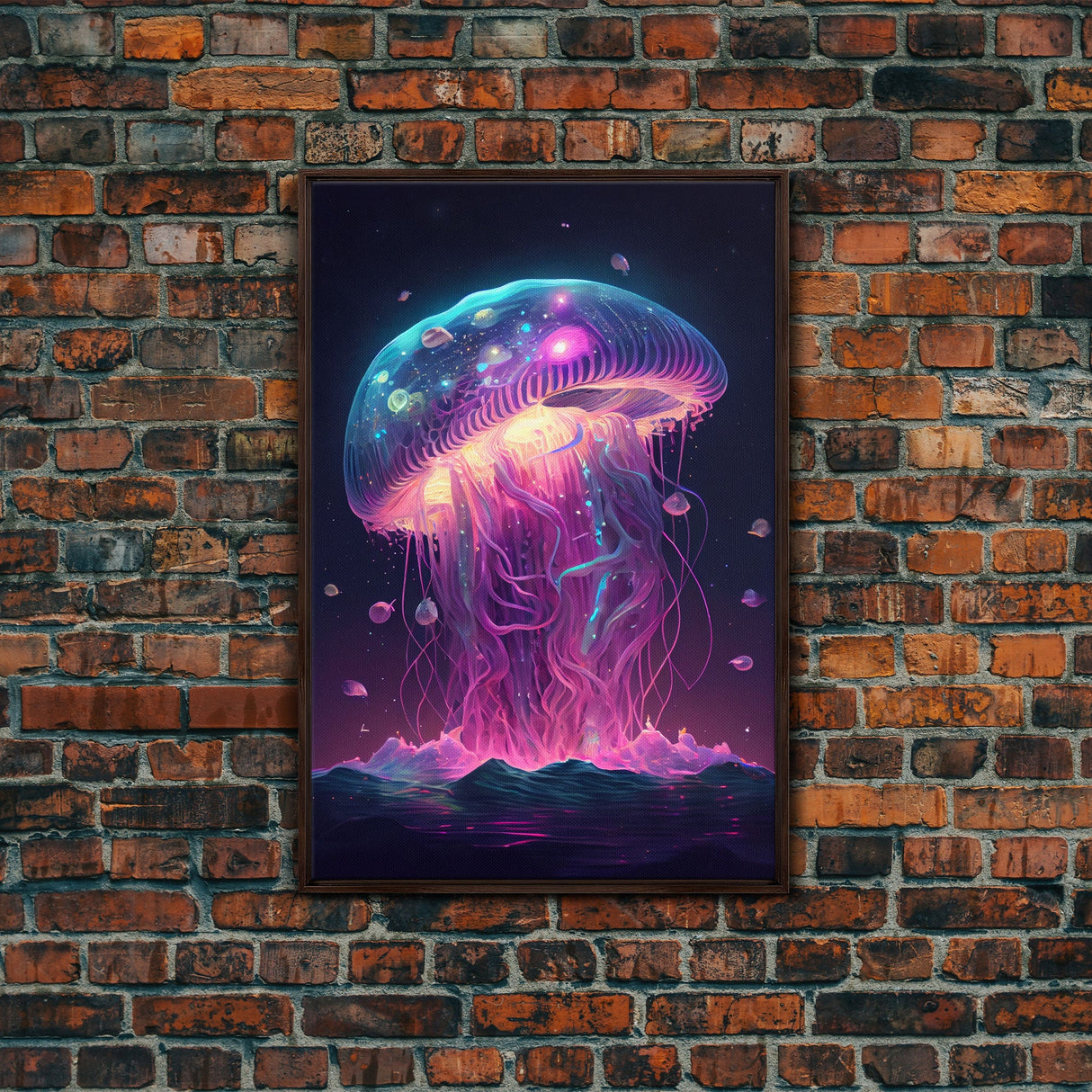 The Cosmic Jellyfish, Under The Sea Galaxy Art Mashup, Framed Canvas Print