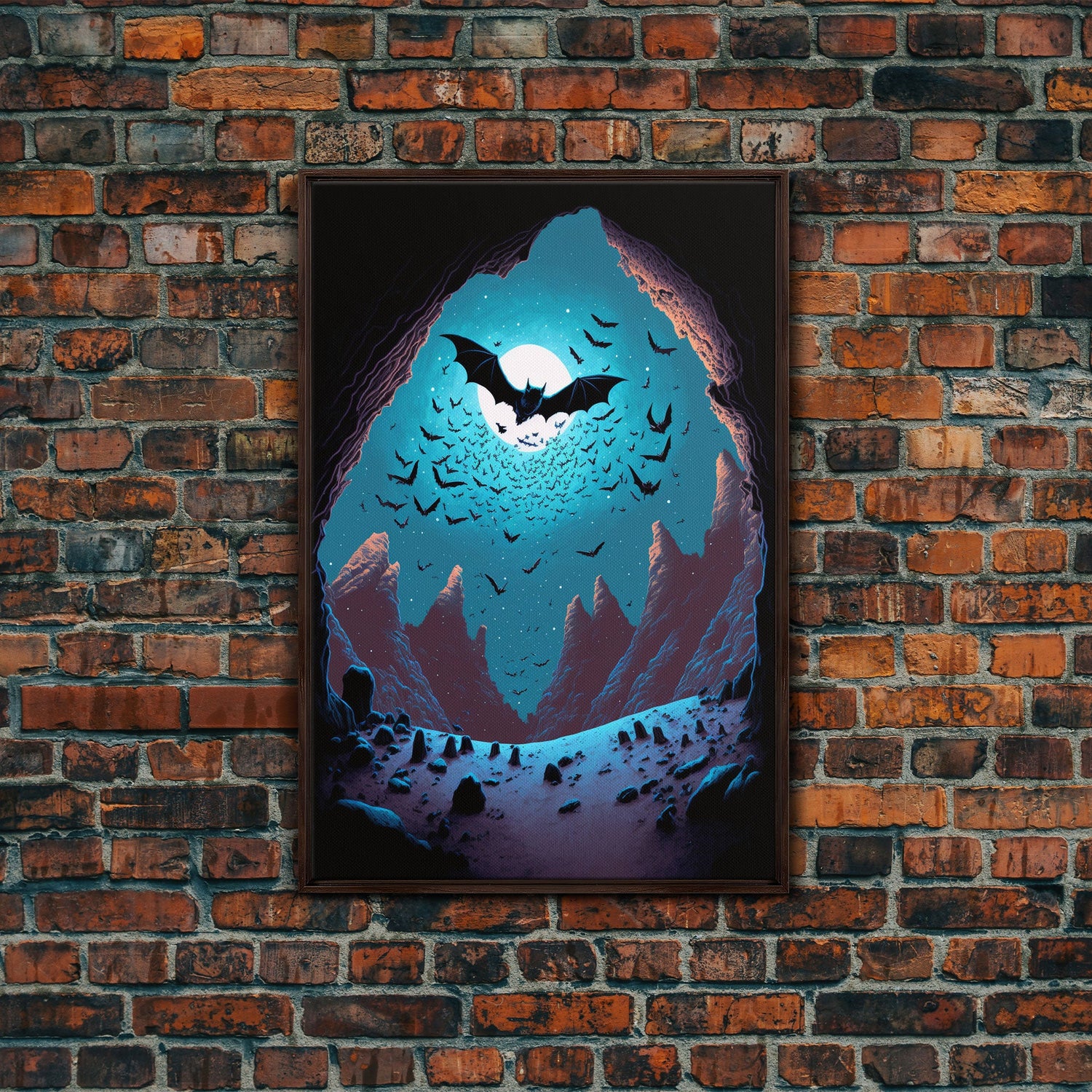 Vampire Bats, Spooky Halloween Decor, Goth Art, Framed Canvas Print