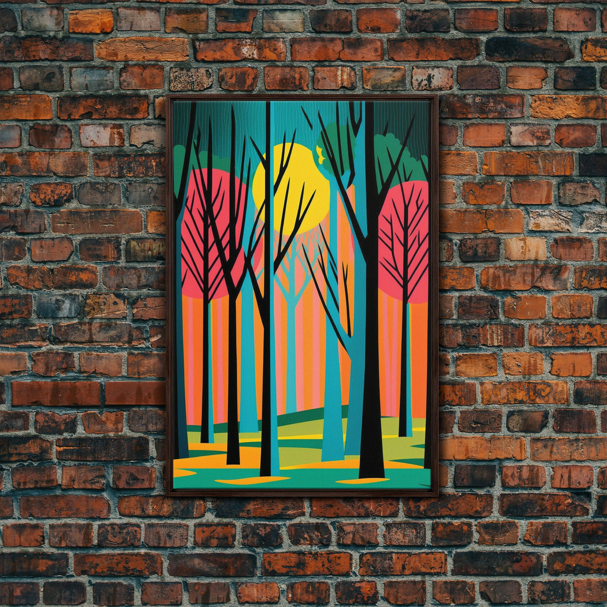 Vintage Style Art, Framed Canvas Prints, Lake and Pine Tree Forest Landscape, Florida Everglades at Sunset, Pop Art