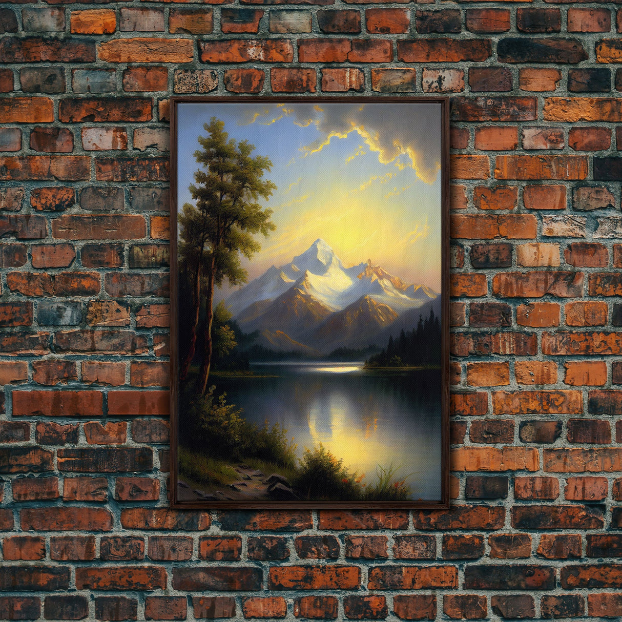 Mountain With Lines Canvas Print, Canvas and Wood Wall Art Decor Canvas Nursery Sign Picture Living Room, Framed Wall Art