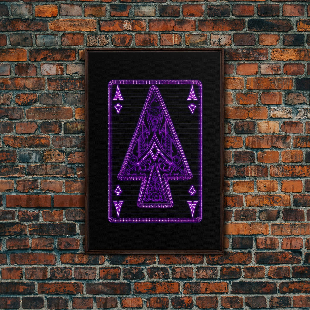 Neon Lights Purple Ace Of Spades Wall Decor, Poker Wall Art, Cards, Minimalist Print, Wall Decor, Canvas Print, Wall Art, Framed Canvas