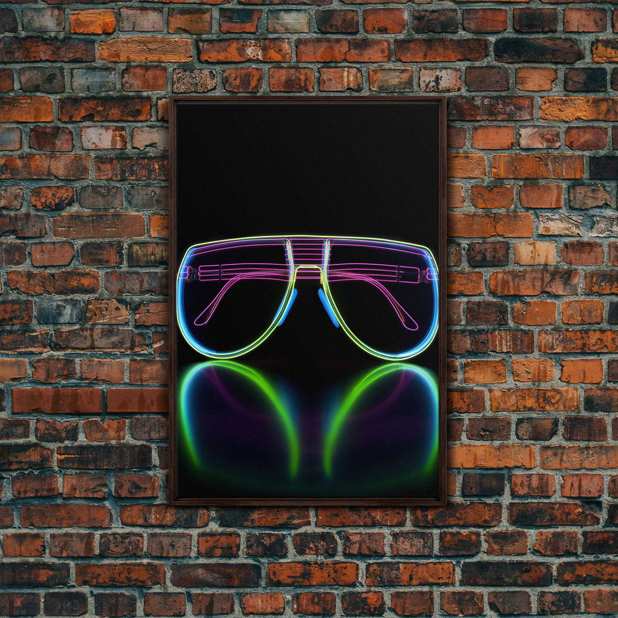 Neon Lights Eye Glasses Wall Decor, Glowing Art Print, Vibrant Art, Minimalist Print, Wall Decor, Canvas Print, Wall Art, Framed Canvas