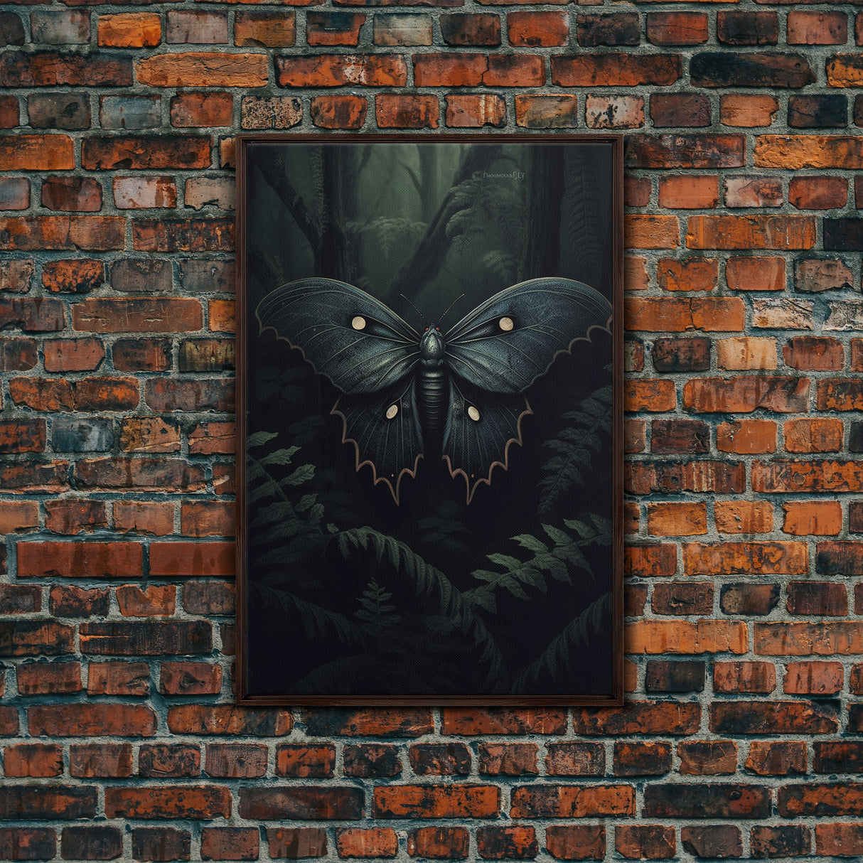 Butterfly In Woods, Butterfly Wall Decor, Dark Art, Green Wall Art, Insect Wall Decor, Wall Decor, Canvas Print, Wall Art, Framed Canvas