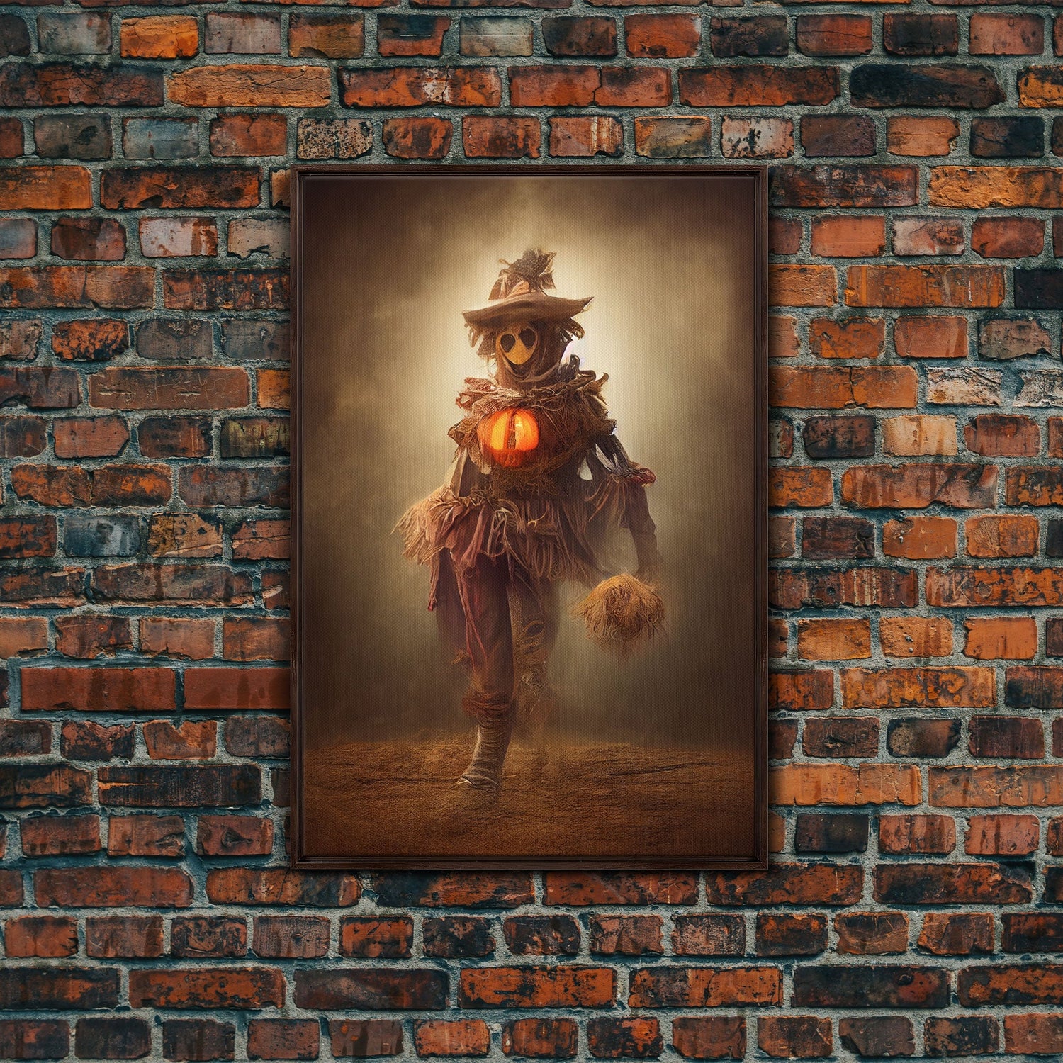 Spooky scarecrow canvas print, full moon, Halloween art, scary art