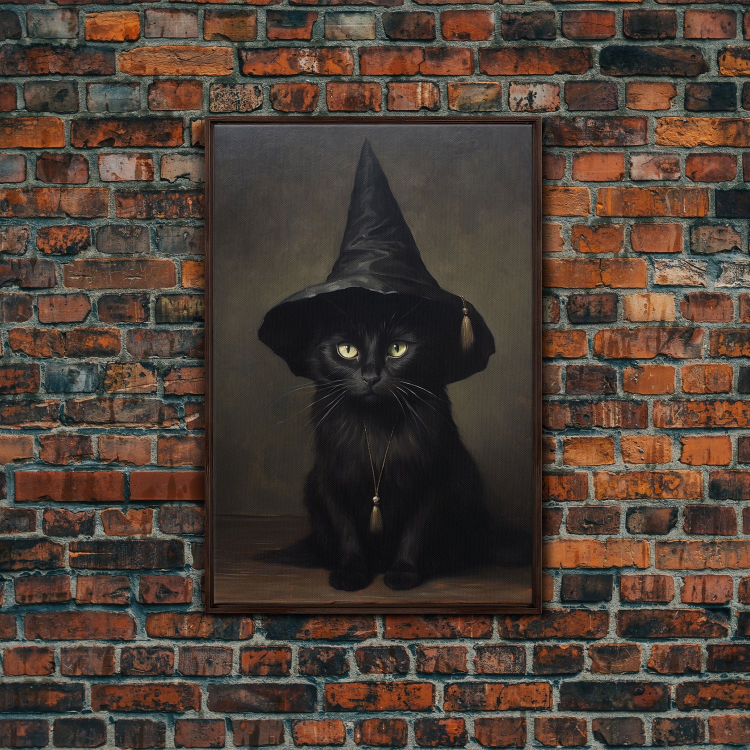 Cute Witch's Familiar Cat Halloween Art, Cat Witch, Cat Painting, Cute Cat Print, Halloween Decor, Black Cat Print, Framed Canvas / Canvas
