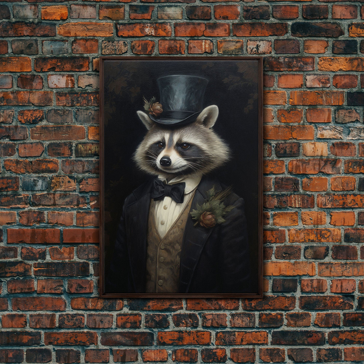 Distinguished Dapper Gentleman Raccoon, Funny Animal Prints, Humorous Art, Framed Canvas, Wall Art, Canvas Print, Funny Halloween Decor