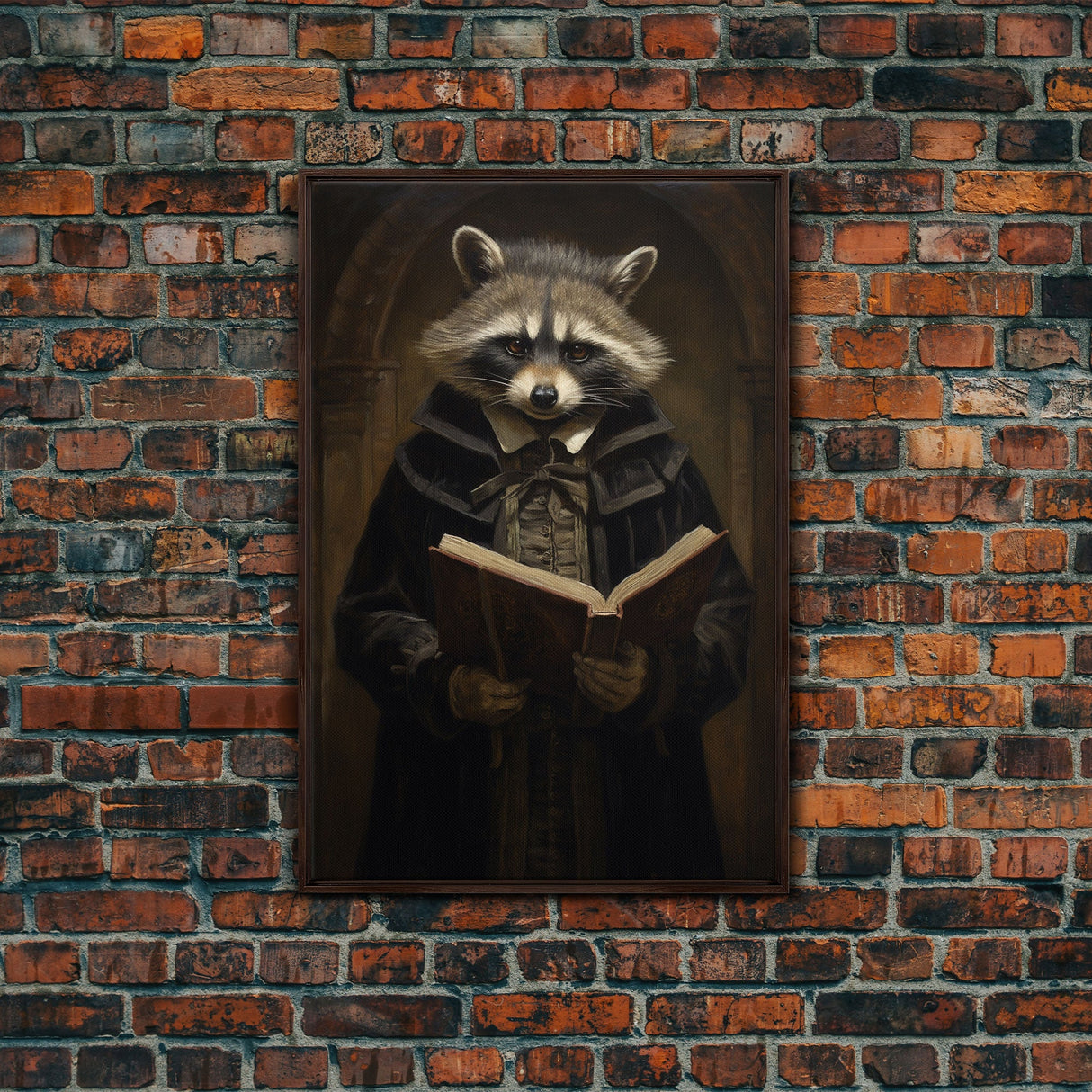 Funny Raccoon Art, Framed Canvas Print Or Poster, Funny Halloween Art, Victorian Raccoon Oil Painting Portrait, Victorian Preacher Raccoon