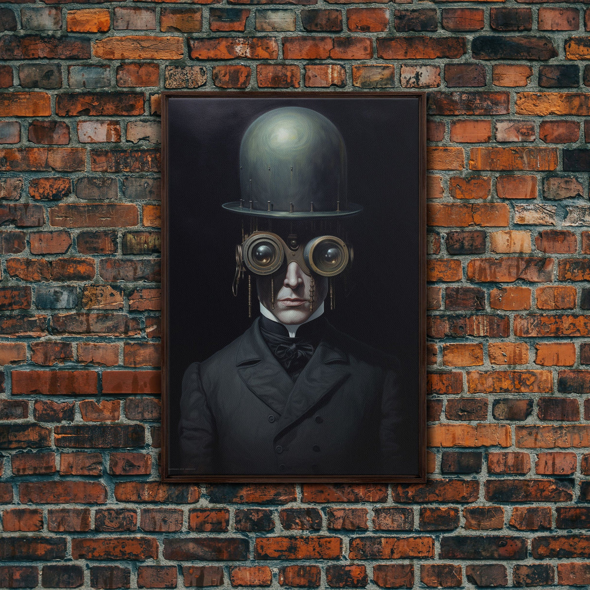 Portrait of a Victorian Steampunk Cyborg, Framed Canvas Print or Canvas, Cool Halloween Decor, Gothic Art