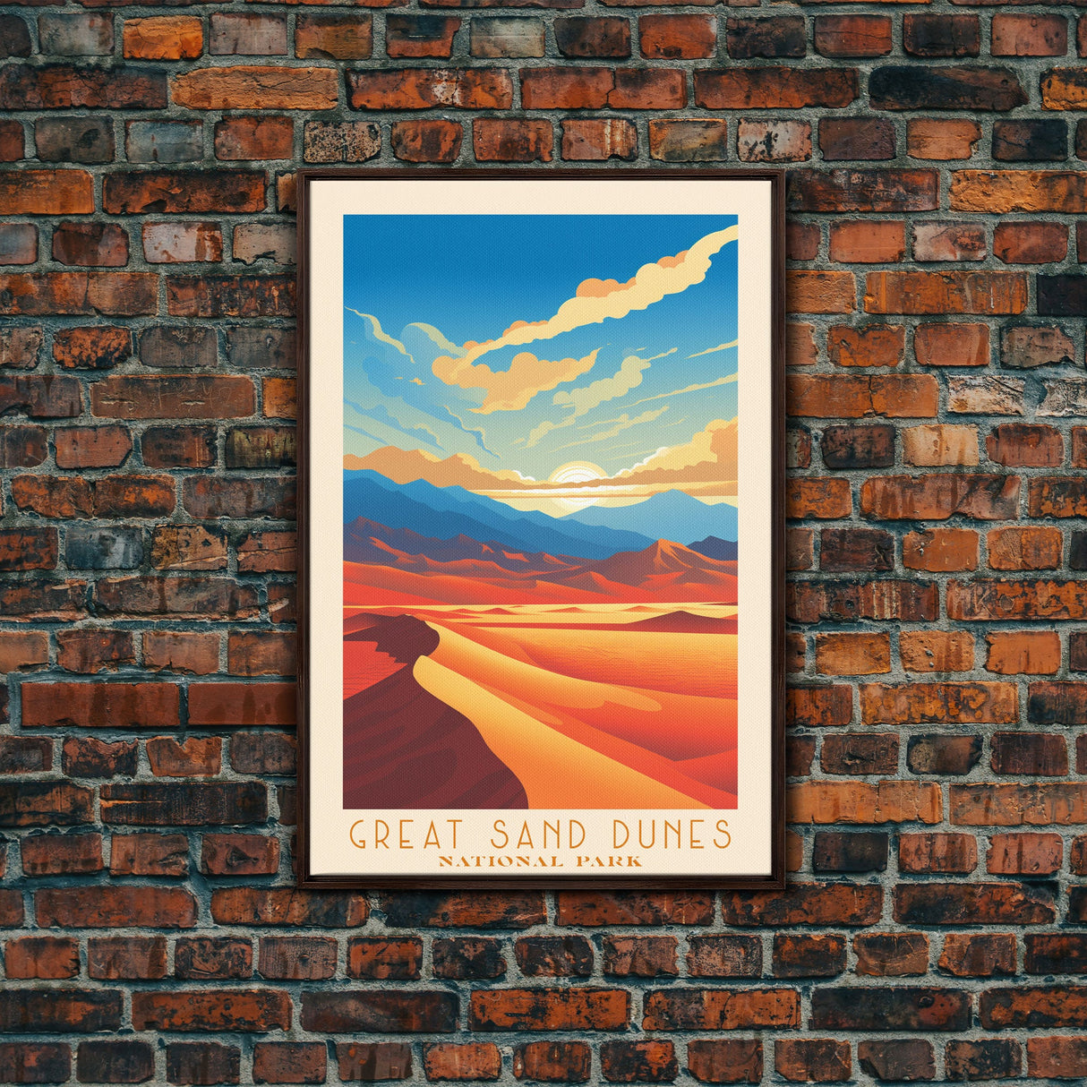 Great Sand Dunes National Park Colorado Travel Art, National Park Print, Minimalist Travel Art, Midcentury Modern Style Landscape Painting
