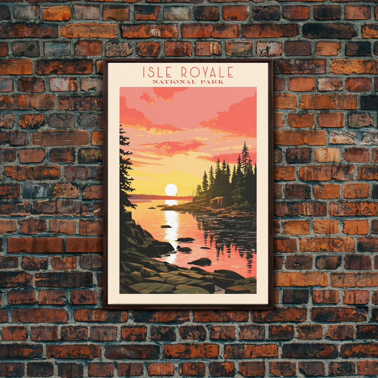 Isle Royale National Park Michigan Travel Art, National Park Print, Minimalist Travel Art, Midcentury Modern Style Landscape Painting