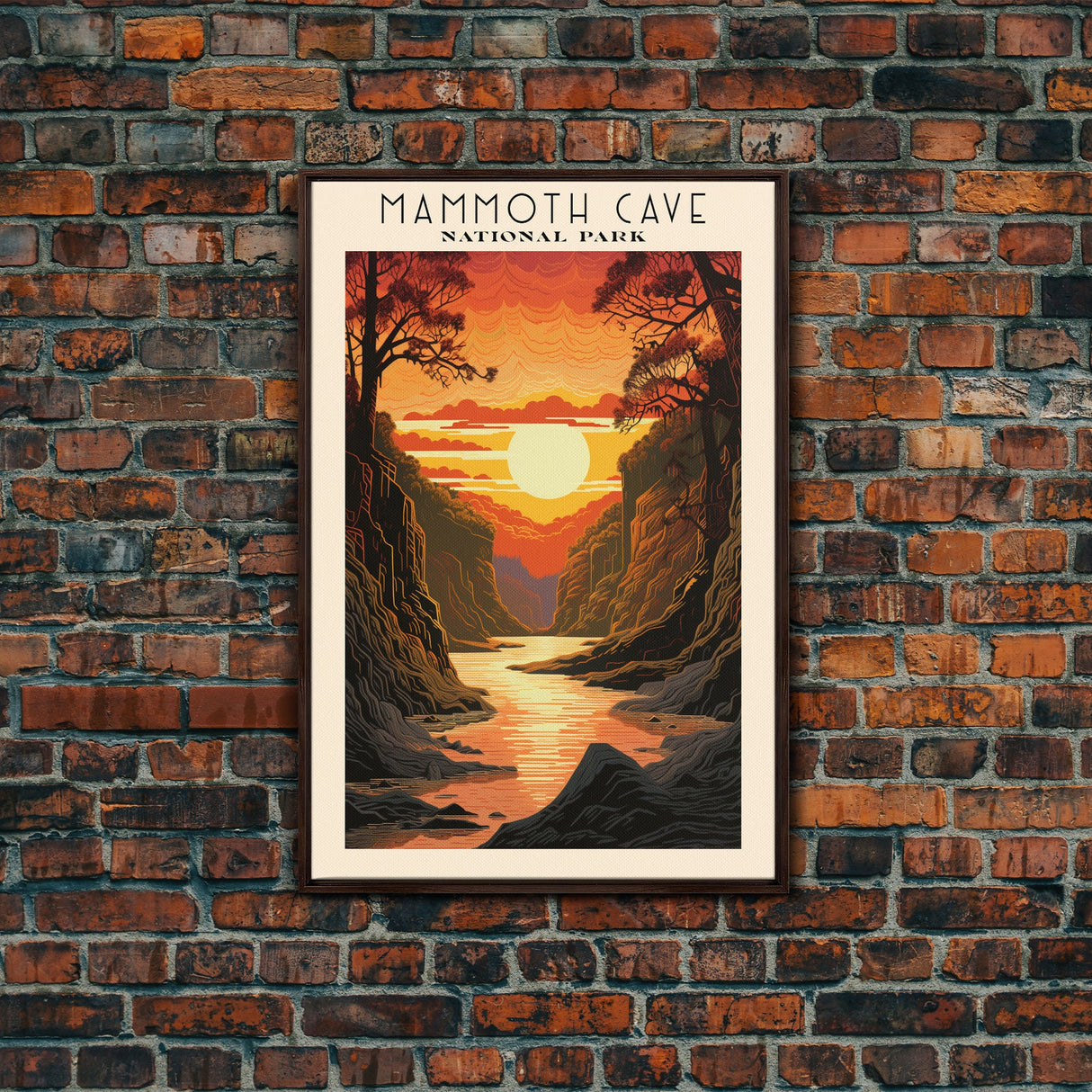 Mammoth Cave National Park Kentucky Travel Art, National Park Print, Minimalist Travel Art, Midcentury Modern Style Landscape Painting